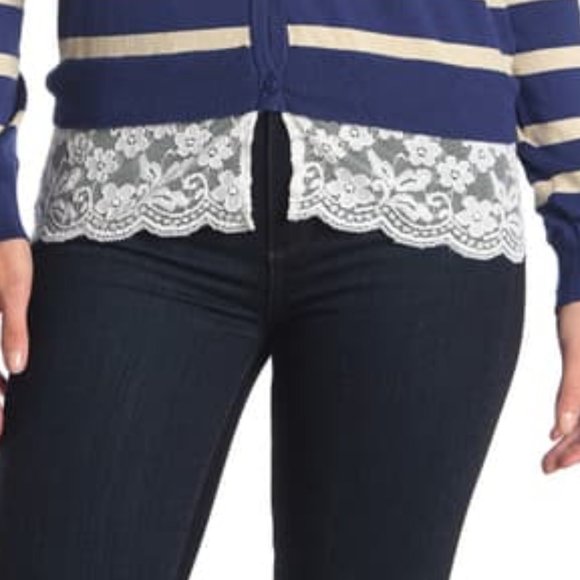 LOVE LILI Sweater Cardigan Blue Stripes Small - Picture 4 of 5